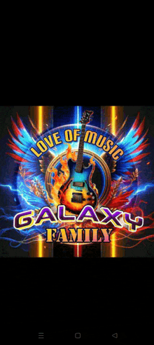 a galaxy family logo with a guitar in the middle