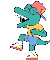 a cartoon drawing of a crocodile wearing a hat