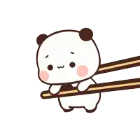 a panda bear holding a pair of chopsticks