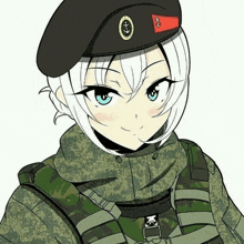 a drawing of a girl wearing a military uniform and a beret with an anchor on it