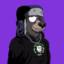 a cartoon of a bear wearing a hoodie that says 420