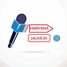 a logo for haryana 24live.in with a microphone and a globe