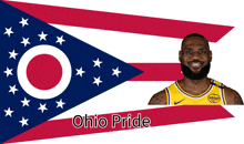 a picture of lebron james in front of the ohio flag