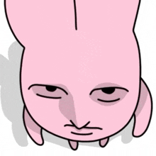 a cartoon of a pink rabbit with a serious look on his face .