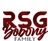 a logo for rsg bobony family with red letters on a white background