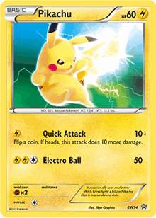 a pikachu pokemon card with a quick attack and electro ball