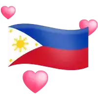 the flag of the philippines is waving in the wind with pink hearts around it