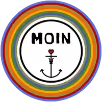 a rainbow colored circle with the word moin inside of it