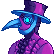 a cartoon of a plague doctor wearing a top hat and a long beak .