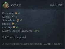 a screenshot of a game that says gore trait on it