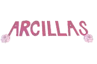 a logo for arcillas with two pink roses