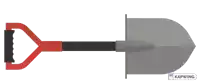 a drawing of a shovel with a red handle and the word kapwing below it