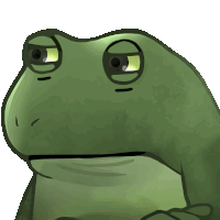 a frog with a serious look on its face