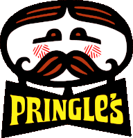 a logo for pringles shows a man with a mustache crying