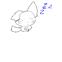 a black and white drawing of a cat sleeping with zzz written in blue