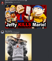 a screenshot of a video that says jeffy kills mario on the bottom