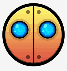 a yellow and orange circle with blue eyes