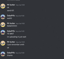 a screenshot of a conversation with mr butter