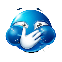 a blue smiley face covering its mouth with a white hand