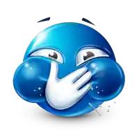 a blue smiley face covering its mouth with a white hand