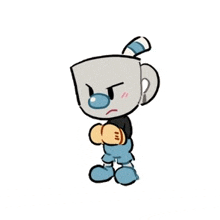 cuphead is a cartoon character from the video game cuphead . he is a cup of coffee with a blue nose .