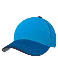 a blue baseball cap with a black stripe on the bottom