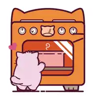 an illustration of a cat putting something in an oven with the number 2 on it