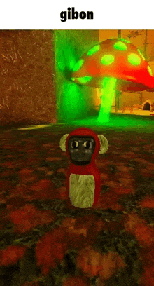 gibon is a monkey in a video game with a mushroom in the background