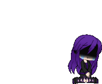 a cartoon girl with purple hair is sitting down with her eyes closed and crying .