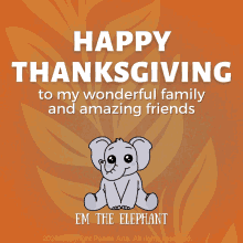 a cartoon elephant says happy thanksgiving to my wonderful family and amazing friends