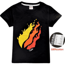 a black t-shirt with a picture of fire on it