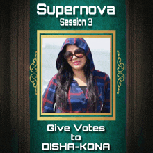 a poster for supernova session 3 with a woman in a plaid shirt