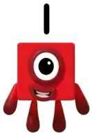 a red cartoon character with a big eye and the number 1 above it