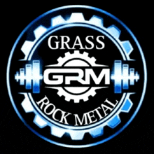 a logo for grass grm rock metal with a gear in the middle