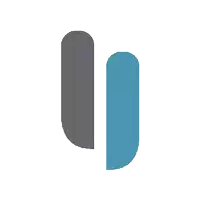 a gray and blue logo with the letter u