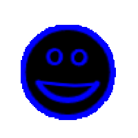 a pixel art of a smiley face with a blue circle around it