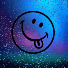 a smiley face with its tongue hanging out on a galaxy background .