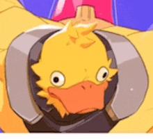 a close up of a yellow duck wearing headphones and a helmet .