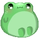 a pixel art of a green frog with a big belly and eyes .