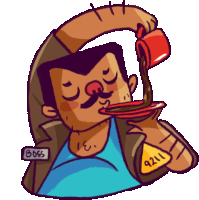 a cartoon drawing of a man pouring coffee into a cup with a label that says boss