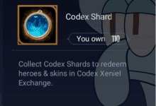 a screenshot of a game that says " codex shard "