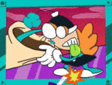 a cartoon character is being punched in the face by a hand