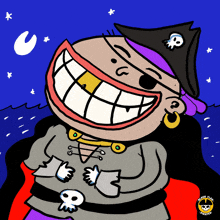 a cartoon drawing of a pirate with a skull on his chest