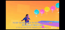 a cartoon of a boy with balloons and a netflix logo in the corner