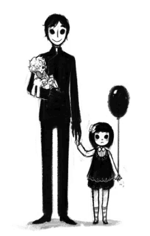 a man is holding a baby and a girl is holding a balloon