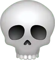 a cartoon skull with small black eyes and white teeth