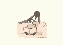 a drawing of a penguin reading a book