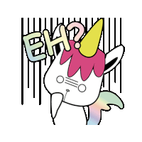 a cartoon unicorn with a rainbow mane and tail is making a funny face .