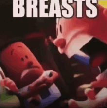 a picture of a cartoon character with the words `` breasts '' written above it .