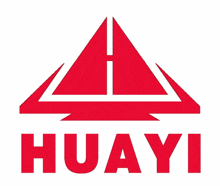 a red triangle with the word huayi in white letters